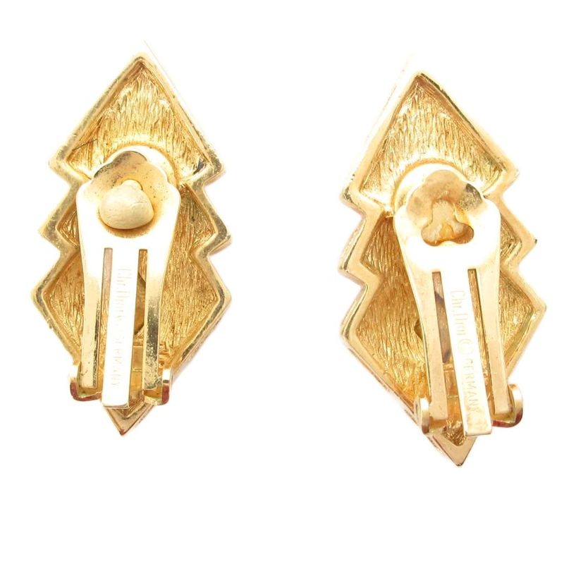 Christian DIOR Earrings Rhombic 3 Rings Rhinestone Gold Color Purple AE - GY47