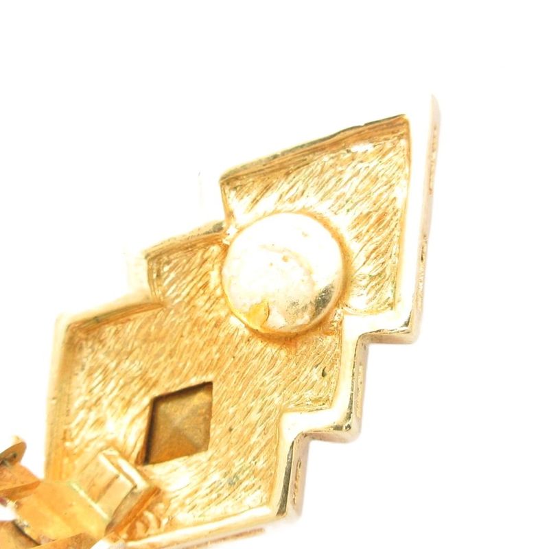 Christian DIOR Earrings Rhombic 3 Rings Rhinestone Gold Color Purple AE - GY47