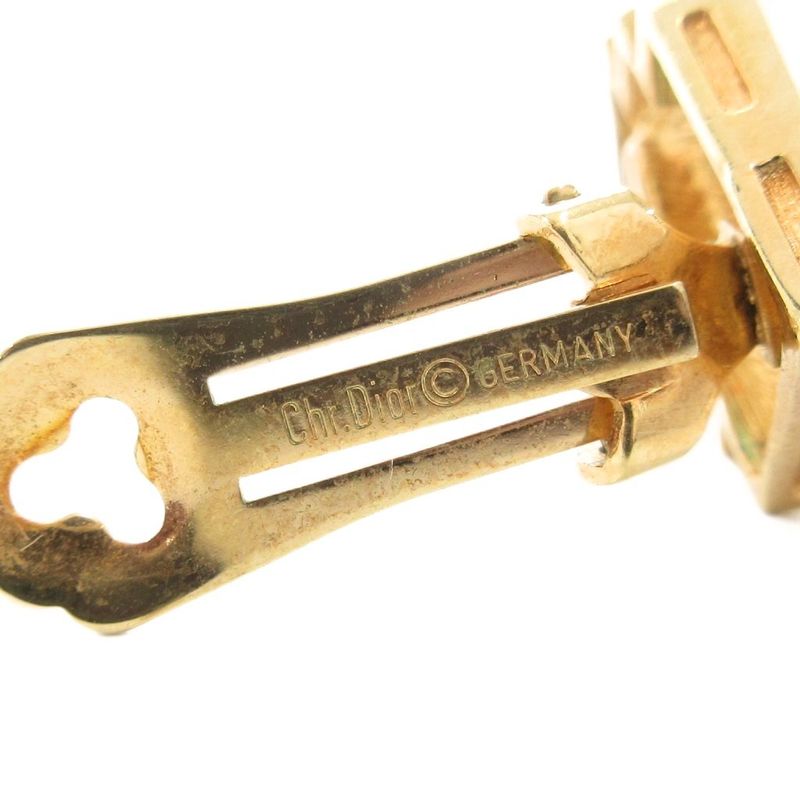 Christian DIOR Earrings Rhombic 3 Rings Rhinestone Gold Color Purple AE - GY47