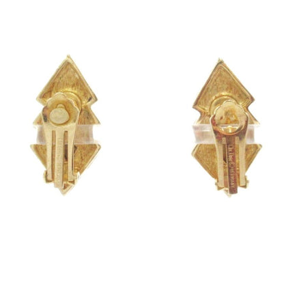 Christian DIOR Earrings Rhombic 3 Rings Rhinestone Gold Color Purple AE - GY47