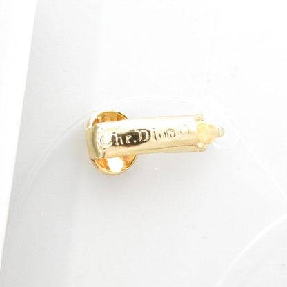 Christian DIOR Rhinestone Logo Teardrop Costume Earring Drop Shape Gold Color
