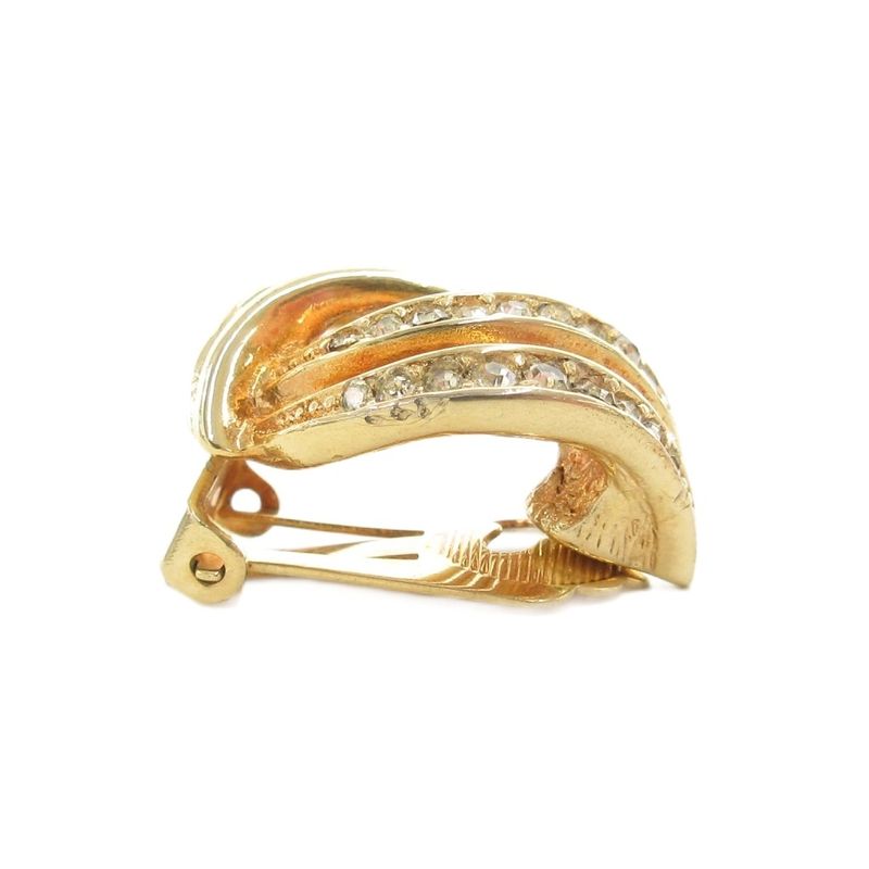 Christian DIOR Clip On Earring With Rhinestone Gold Color AE - GY47