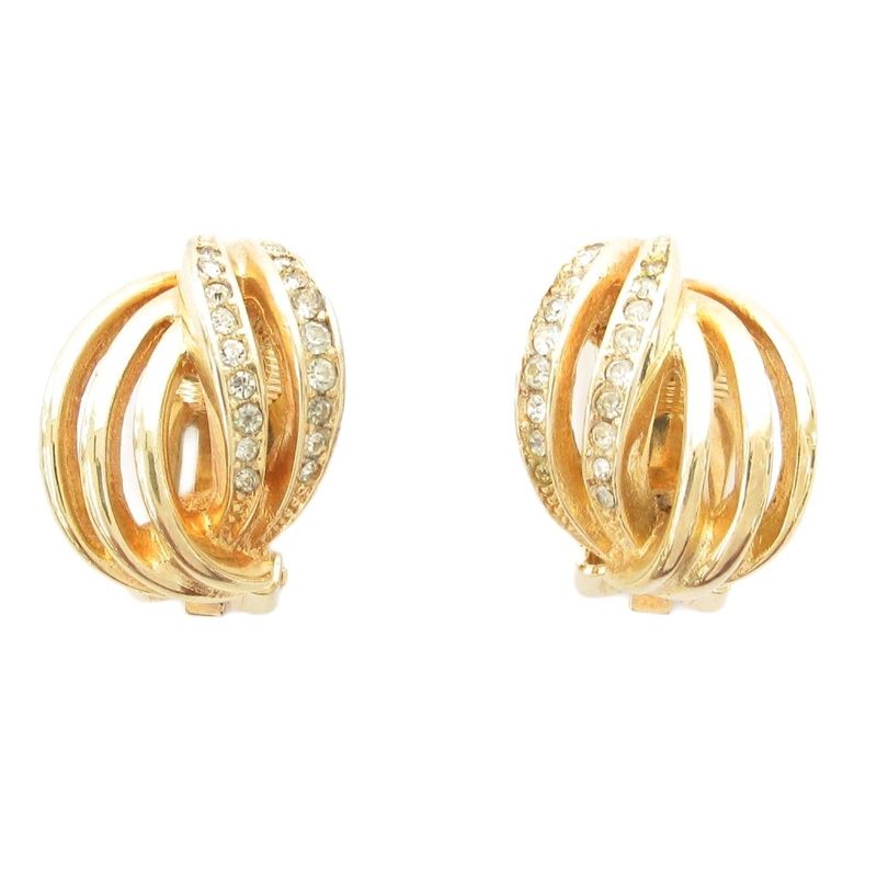 Christian DIOR Clip On Earring With Rhinestone Gold Color AE - GY47