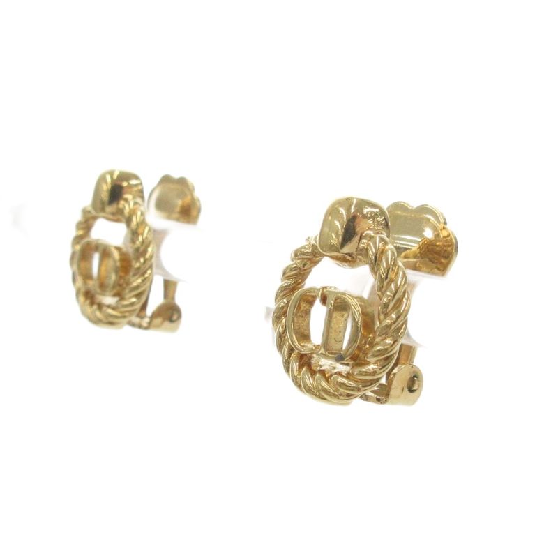 Christian DIOR Earring CD Logo Circle Gold Color AE - GY47
