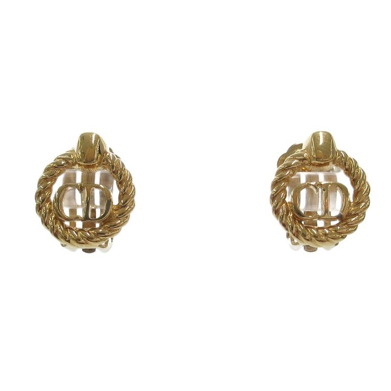 Christian DIOR Earring CD Logo Circle Gold Color AE - GY47