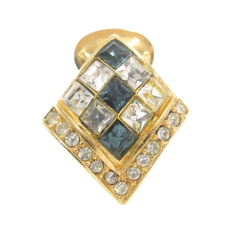 Christian DIOR Earring Rhombic Rhinestone Gold Color Blue AE - GY47