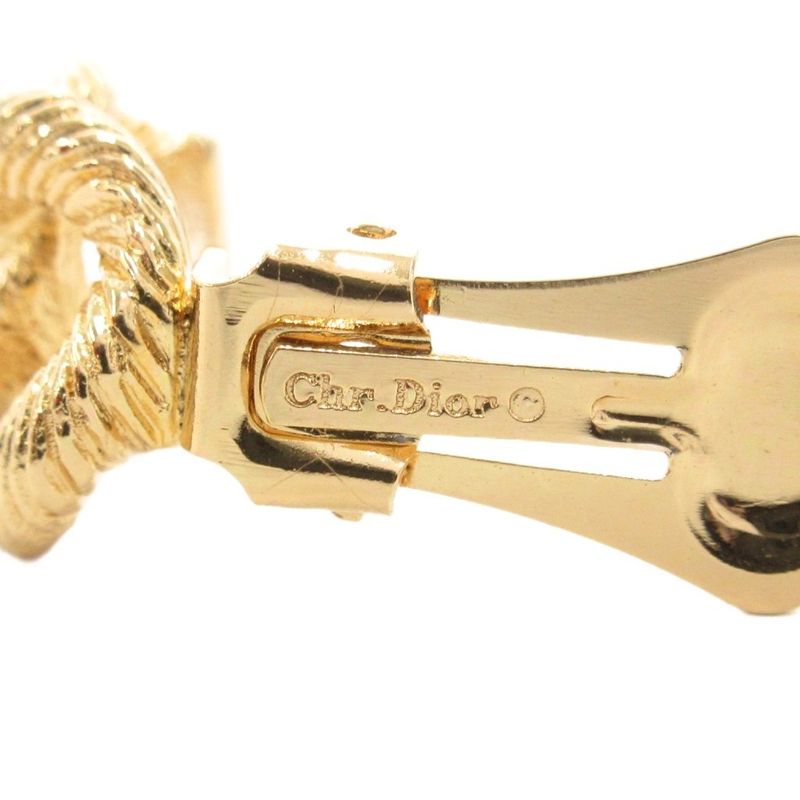 Christian DIOR Earrings Rhinestone 2 Chain Gold Color AE - GY47