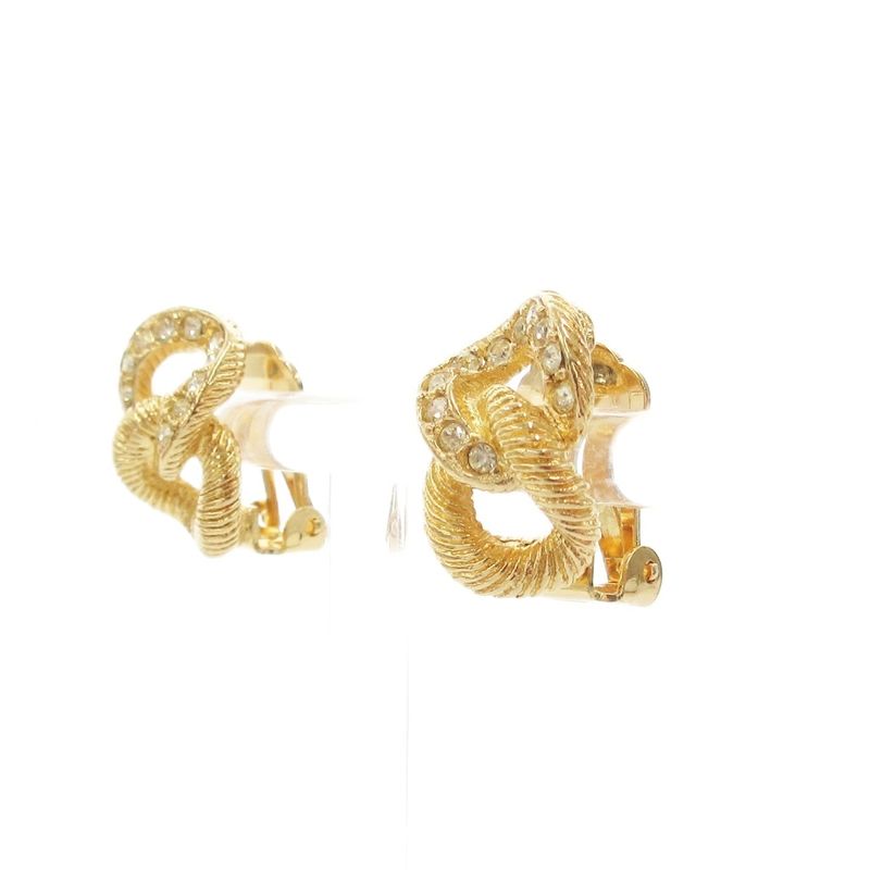 Christian DIOR Earrings Rhinestone 2 Chain Gold Color AE - GY47