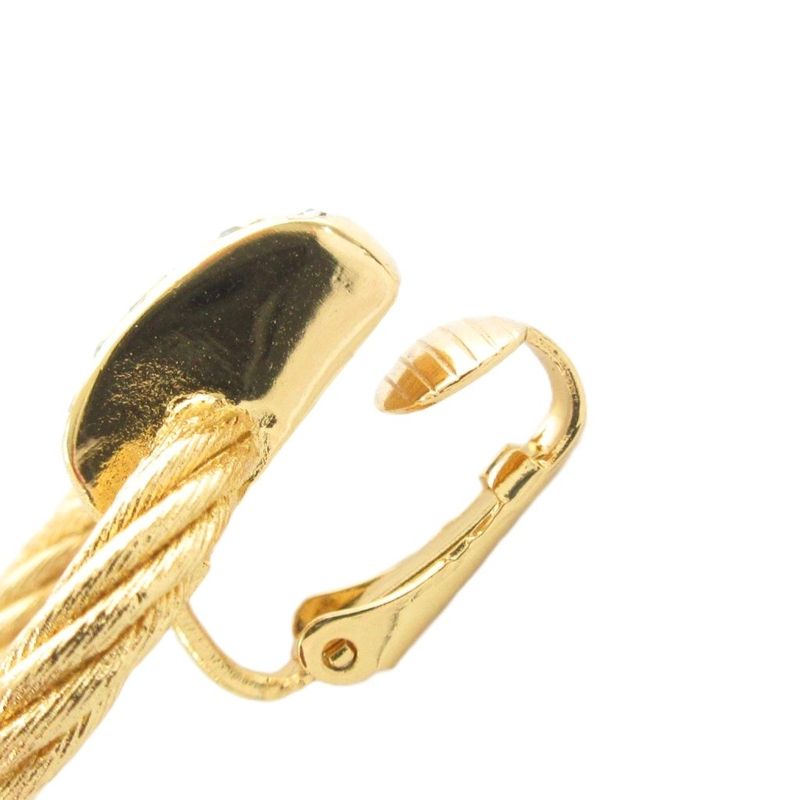 Christian DIOR Earrings Rope Twist Hoop Rhinestone Gold Color AE - GY47