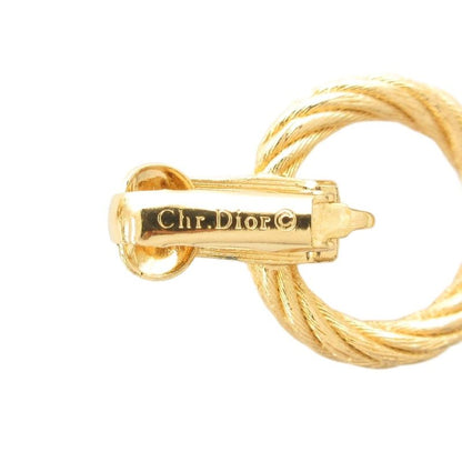 Christian DIOR Earrings Rope Twist Hoop Rhinestone Gold Color AE - GY47