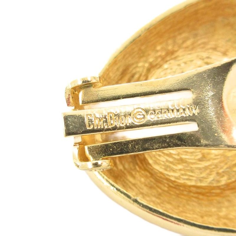 Christian DIOR Earring Faux Pearl Triangle Gold Color White AE - GY47