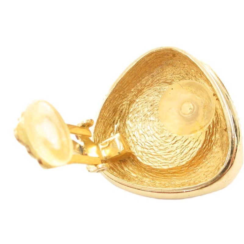 Christian DIOR Earring Faux Pearl Triangle Gold Color White AE - GY47