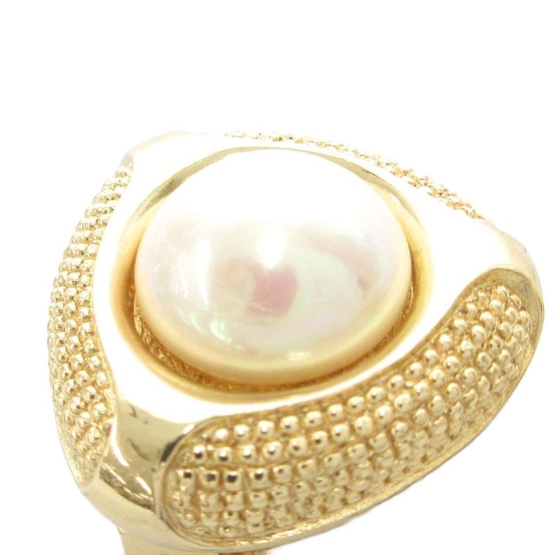 Christian DIOR Earring Faux Pearl Triangle Gold Color White AE - GY47