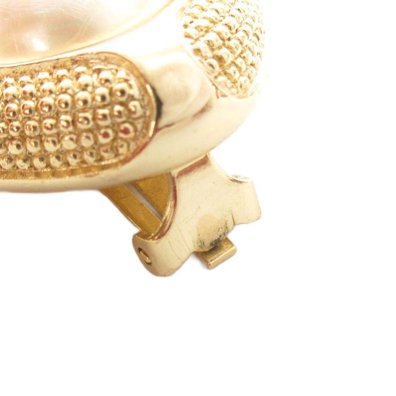 Christian DIOR Earring Faux Pearl Triangle Gold Color White AE - GY47