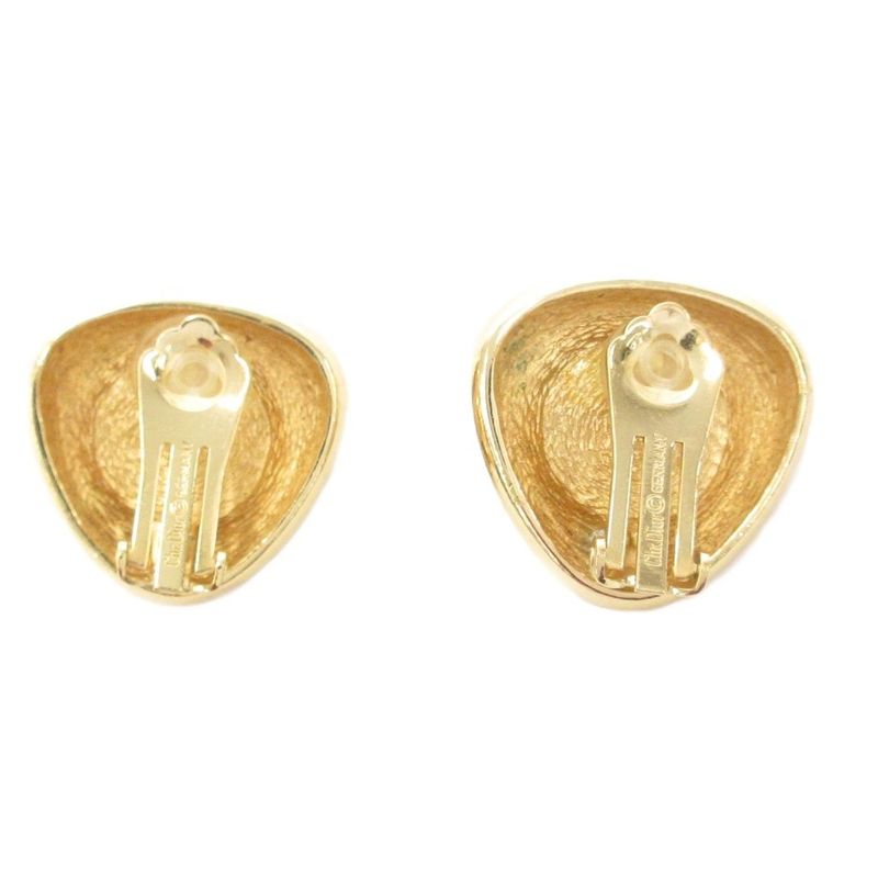 Christian DIOR Earring Faux Pearl Triangle Gold Color White AE - GY47