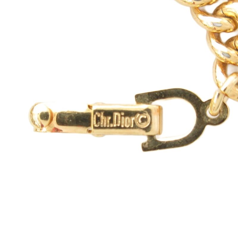 Christian DIOR Necklace Pendant 3strands Chain Gold Color Black AE - GY47