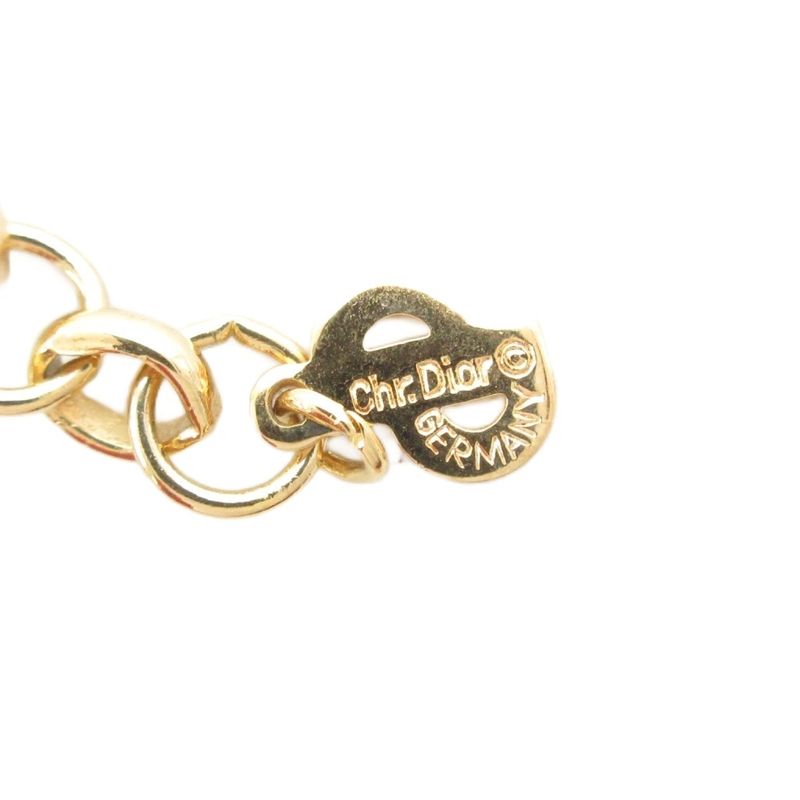 Christian DIOR Necklace Pendant 3strands Chain Gold Color Black AE - GY47