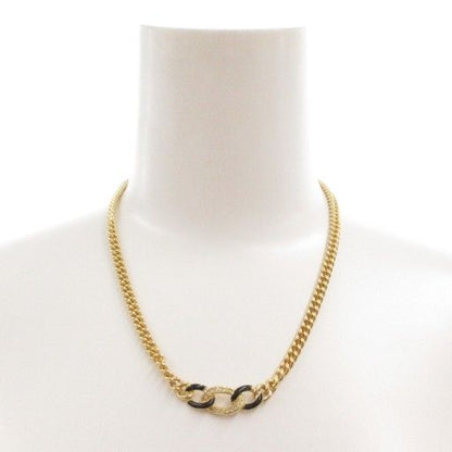 Christian DIOR Necklace Pendant 3strands Chain Gold Color Black AE - GY47