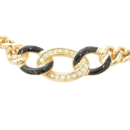 Christian DIOR Necklace Pendant 3strands Chain Gold Color Black AE - GY47