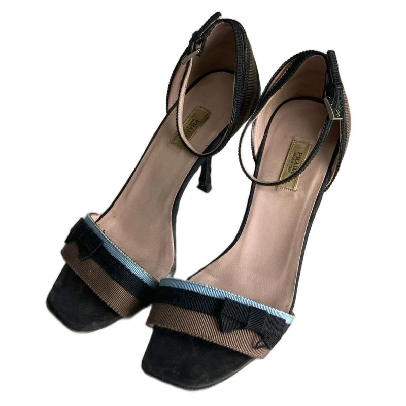 Prada Ribbon Strap Sandals Heels 35 22.5cm (8.86in) Black Women's