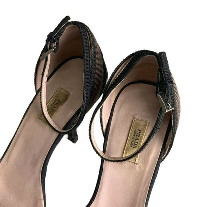 Prada Ribbon Strap Sandals Heels 35 22.5cm (8.86in) Black Women's