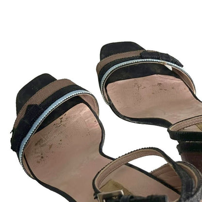 Prada Ribbon Strap Sandals Heels 35 22.5cm (8.86in) Black Women's