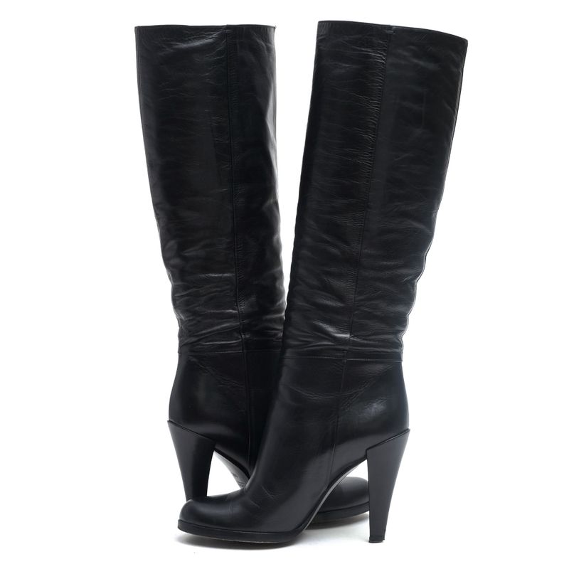 Gucci/Gucci Long Boots Shoes Women Leather Genuine Black Plain Toe Leather Sole