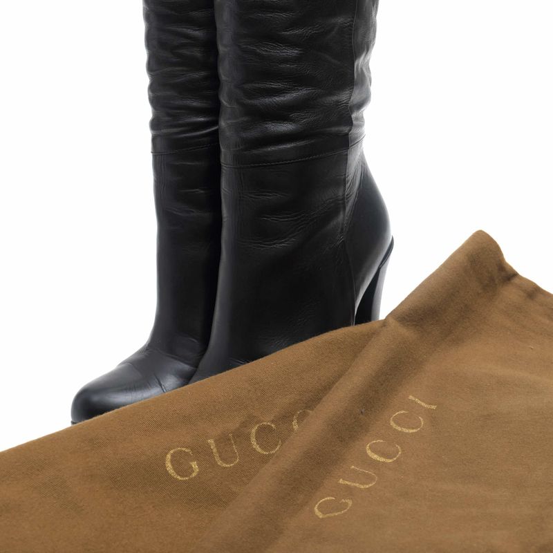 Gucci/Gucci Long Boots Shoes Women Leather Genuine Black Plain Toe Leather Sole