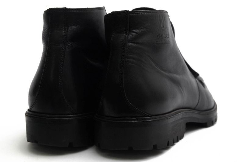 Gucci Work Boots Shoes Men Leather Genuine Black 114462 Lug Sole Mackay Method