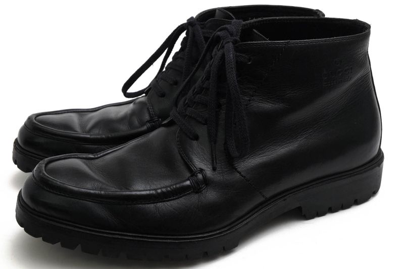 Gucci Work Boots Shoes Men Leather Genuine Black 114462 Lug Sole Mackay Method