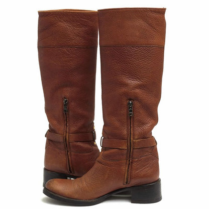 Prada Long Boots Shoes Women Leather Genuine Brown 65047 8gi-1w7790 Cervo Antic