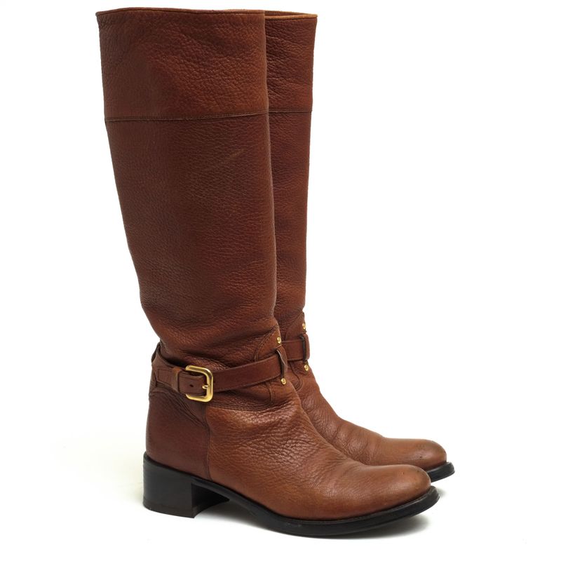 Prada Long Boots Shoes Women Leather Genuine Brown 65047 8gi-1w7790 Cervo Antic