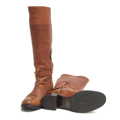 Prada Long Boots Shoes Women Leather Genuine Brown 65047 8gi-1w7790 Cervo Antic