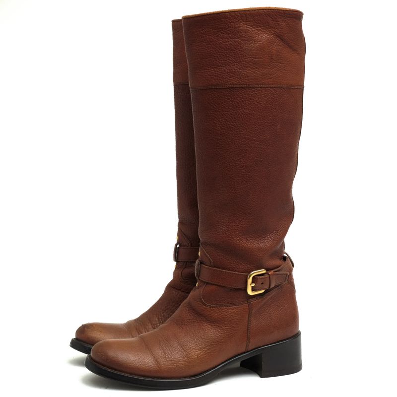 Prada Long Boots Shoes Women Leather Genuine Brown 65047 8gi-1w7790 Cervo Antic