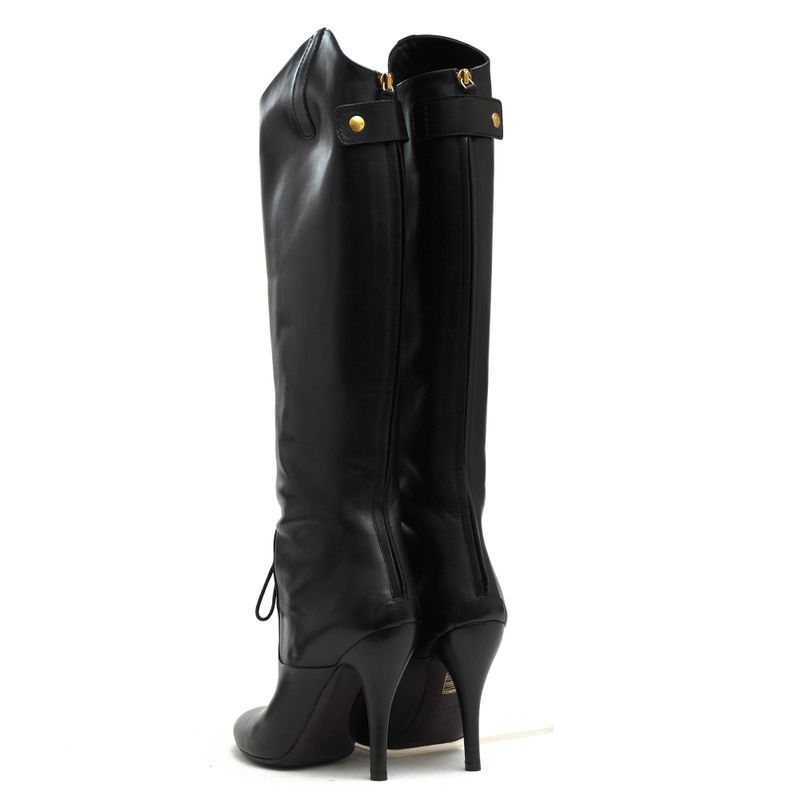 Gucci Long Boots Shoes Women Leather Genuine Black 304702 Elizabeth High Heel
