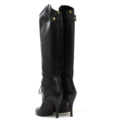 Gucci Long Boots Shoes Women Leather Genuine Black 304702 Elizabeth High Heel