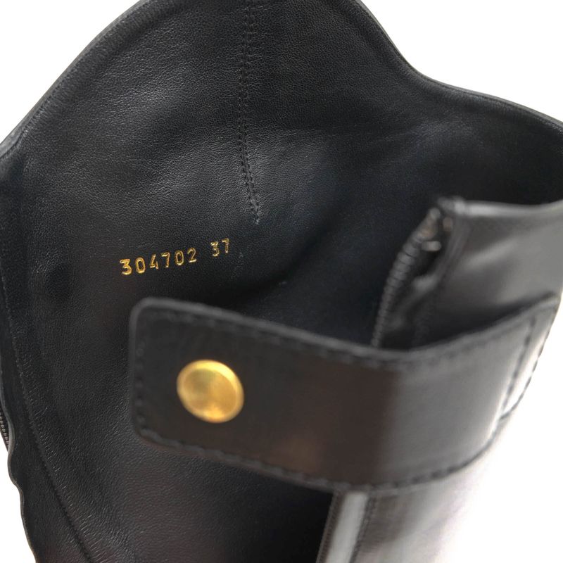 Gucci Long Boots Shoes Women Leather Genuine Black 304702 Elizabeth High Heel