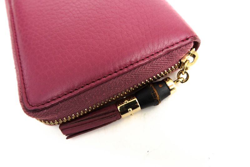Gucci Wallet Women Leather Genuine Pink 307984 Bamboo Tassel with Coin Purse