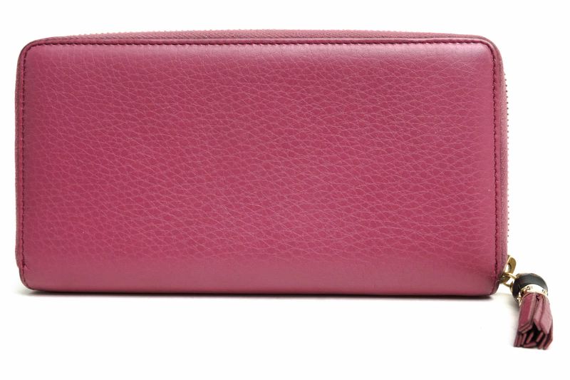 Gucci Wallet Women Leather Genuine Pink 307984 Bamboo Tassel with Coin Purse