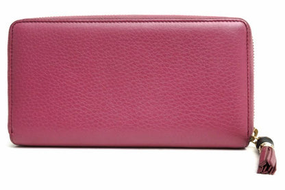 Gucci Wallet Women Leather Genuine Pink 307984 Bamboo Tassel with Coin Purse