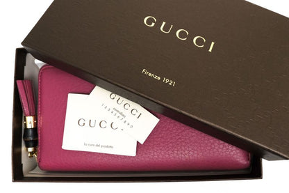 Gucci Wallet Women Leather Genuine Pink 307984 Bamboo Tassel with Coin Purse