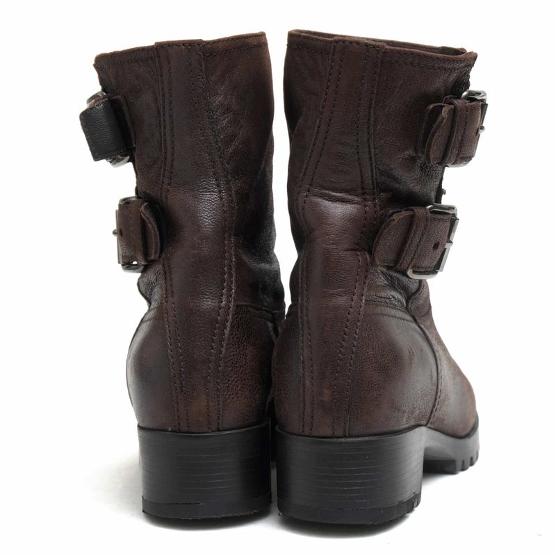 Prada Engineer Boots Shoes Women Leather Dark Brown Short Engineer Boots