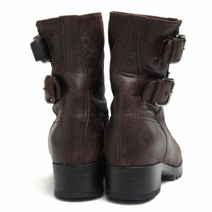 Prada Engineer Boots Shoes Women Leather Dark Brown Short Engineer Boots
