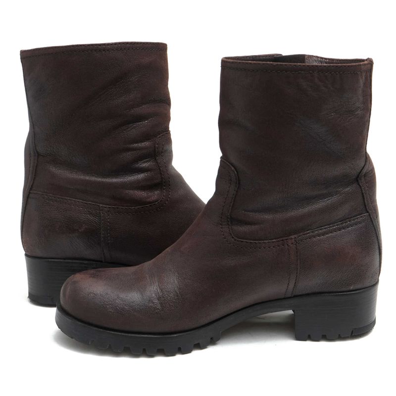 Prada Engineer Boots Shoes Women Leather Dark Brown Short Engineer Boots