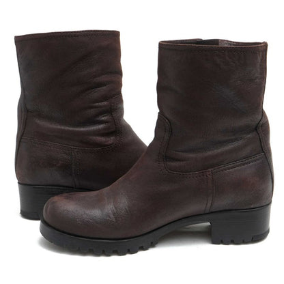 Prada Engineer Boots Shoes Women Leather Dark Brown Short Engineer Boots