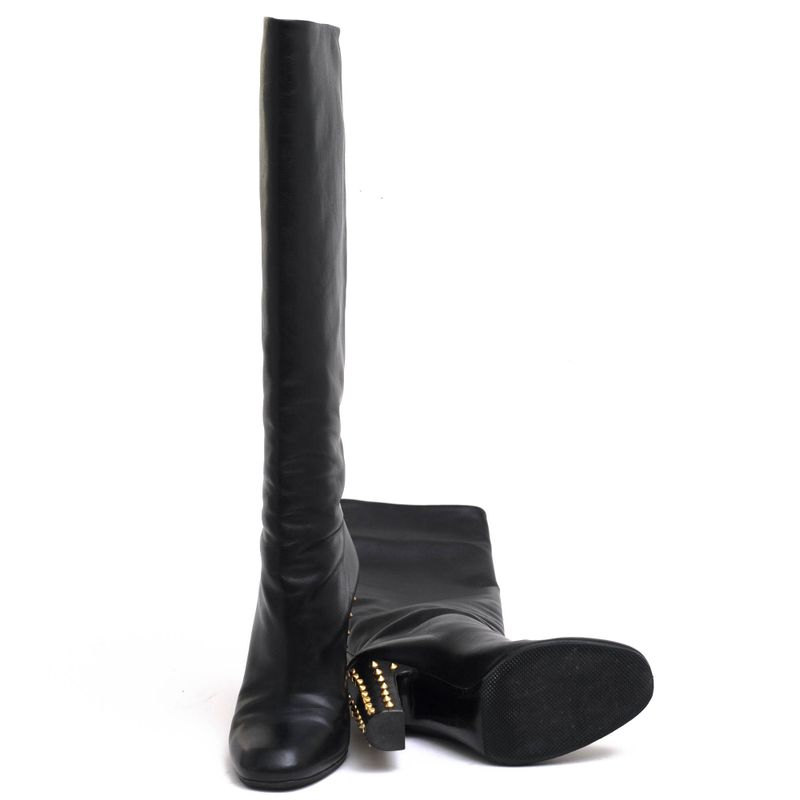 Gucci Long Boots Shoes Women Leather Black 297199 Jacquelyne Tall Boots Plain