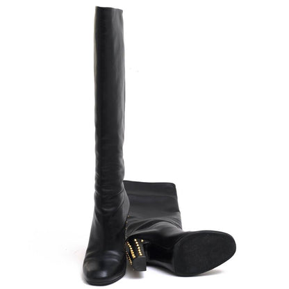 Gucci Long Boots Shoes Women Leather Black 297199 Jacquelyne Tall Boots Plain
