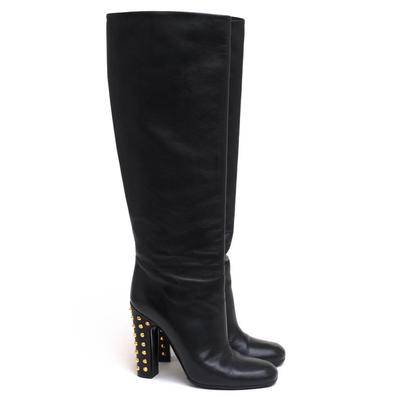 Gucci Long Boots Shoes Women Leather Black 297199 Jacquelyne Tall Boots Plain