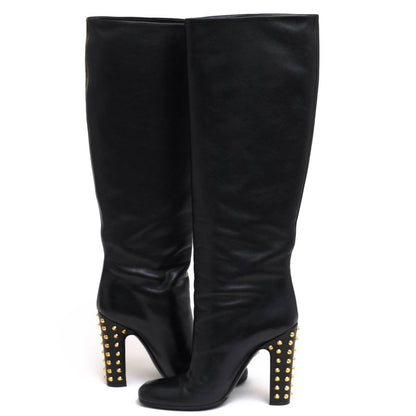 Gucci Long Boots Shoes Women Leather Black 297199 Jacquelyne Tall Boots Plain