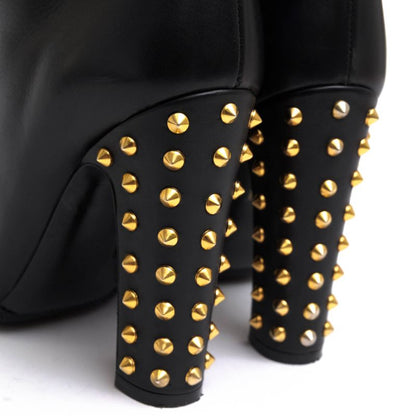 Gucci Long Boots Shoes Women Leather Black 297199 Jacquelyne Tall Boots Plain